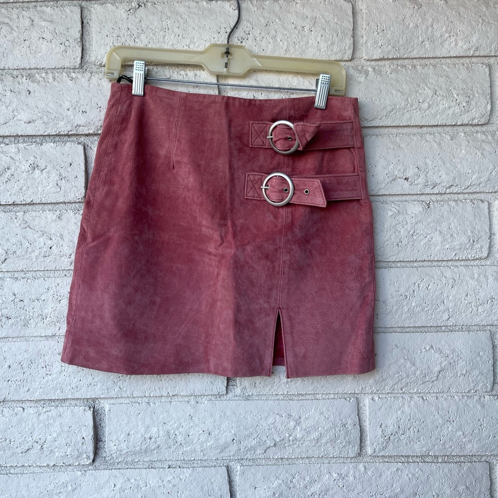 Free People Pink Leather Mini Skirt